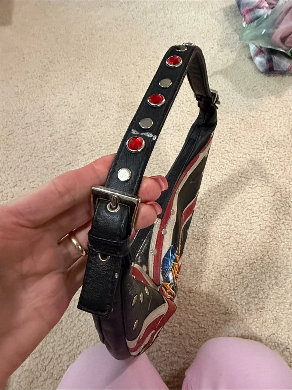 Def Leppard Black & Red Union Jack Crescent Shoulder Bag